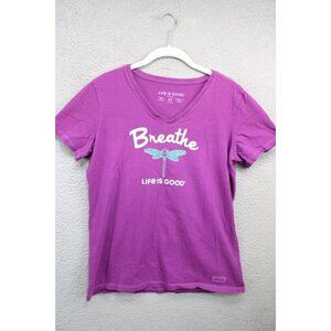 Life is Good Purple Tee Shirt-"Breathe"-Size Medium-Dragonfly